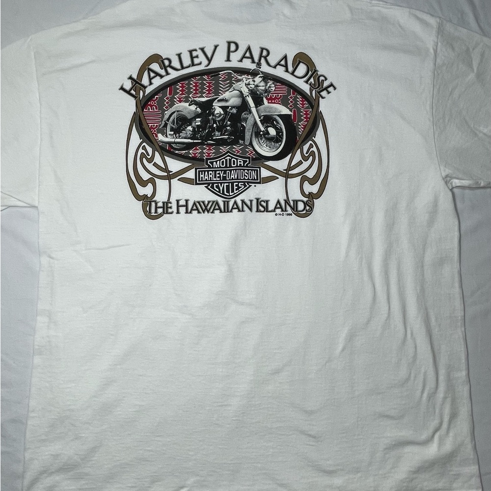 Vintage 1996 Harley Davidson Paradise Hawaiian Islands White Shirt Men's Large